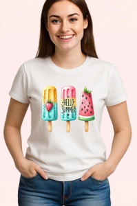 Tricou Inghetata colorata text hello summer stil fresh si jucaus Copii | Dama | Barbat Barbat - Img 3