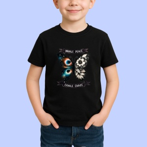 Tricou Inhale peace exhale chaos fluture design galaxie si text de inspiratie Copii | Dama | Barbat Barbat - Img 6