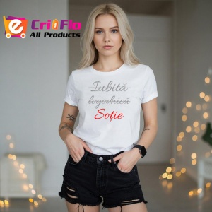 Tricou Iubita Logodnica Sotie Evolutie Text Rosu, din bumbac 100% , tricou alb pentru Dama - Img 3
