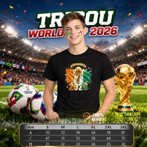 Tricou Ivory Coast World Cup 2026 Fifa, din bumbac 100%, tricou negru, Copii | Dama | Barbat - Img 6