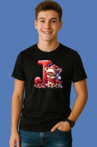Tricou J Litera Craciun Cu Ren Si Fulgi, din bumbac 100% Copii | Dama | Barbat - Img 3