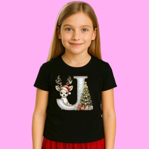 Tricou J Litere Craciun Cu Ren, Brad, Luminite Si Cadouri, din bumbac 100% Copii | Dama | Barbat - Img 2