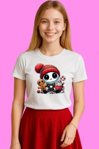 Tricou Jack Skellington Christmas Chibi Cu Cana, din bumbac 100%, tricou alb, Copii | Dama | Barbat - Img 3