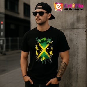 Tricou Jamaica Steag Splash Art, Copii | Dama | Barbat, culoare negru