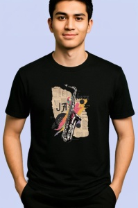 Tricou Jazz Saxofon Retro Cool, Copii | Dama | Barbat, culoare negru - Img 2