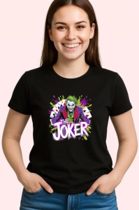 Tricou Joker fundal mov privire in jos, Copii | Dama | Barbat , tricou negru - Img 3