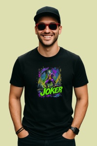 Tricou Joker fundal salbatic galben mov, Copii | Dama | Barbat , tricou negru