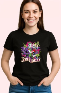 Tricou Joker si harley spate in spate colorat, Copii | Dama | Barbat , tricou negru