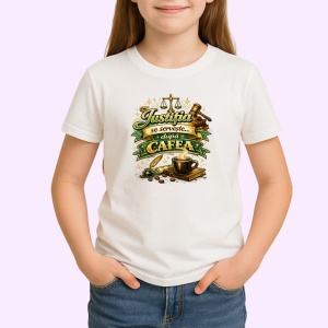 Tricou Justitia Se Serveste Cu Cafea Avocat Balanta, din bumbac 100% , tricou alb pentru Copii | Dama | Barbat