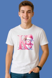 Tricou K Litera Craciun Roz Cu Om De Zapada Fulgi De Zapada, din bumbac 100% Copii | Dama | Barbat