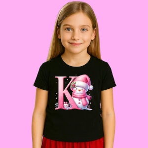 Tricou K Litera Craciun Roz Cu Om De Zapada Fulgi De Zapada, din bumbac 100% Copii | Dama | Barbat