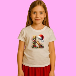 Tricou K Litere Alfabet Craciun Impodobite Cu Decoratiuni, din bumbac 100% Copii | Dama | Barbat - Img 2