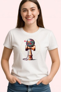 Tricou Kendama japoneza premium cu valuri si stil traditional, din bumbac 100%, tricou alb, Copii | Dama | Barbat - Img 2