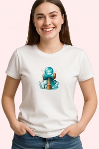 Tricou Kendama urs polar cu glob de gheata tematica iarna, din bumbac 100%, tricou alb, Copii | Dama | Barbat - Img 2