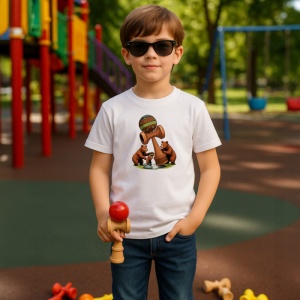 Tricou Kendama ursi in natura design jucaus, din bumbac 100%, tricou alb, Copii | Dama | Barbat