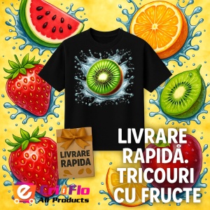 Tricou Kiwi proaspat si splash, Fructe, Copii | Dama, culoare negru - Img 12