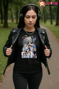 Tricou KPOP dama cu trupa formatia stray kids 3 , music Coreean 291 - Img 6