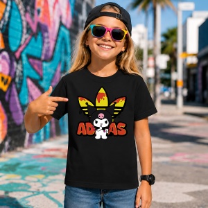 Tricou Kuromi Iepuras Punk Logo Topit Urban Aesthetic Girl Style, din bumbac 100%, tricou negru, Copii | Dama | Barbat - Img 7