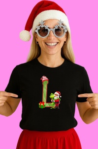 Tricou L Litere Craciun Cu Mos Si Grinch, din bumbac 100% Copii | Dama | Barbat - Img 3