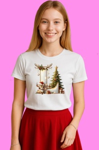 Tricou L Litere Craciun Cu Ren, Brad, Luminite Si Cadouri, din bumbac 100% Copii | Dama | Barbat - Img 3
