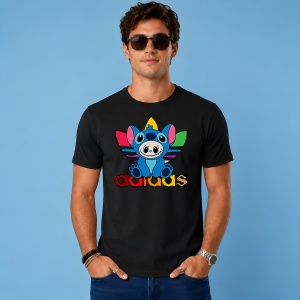 Tricou La Bubu Stitch In Costum Ursulet Logo Colorat Urban Street Fashion, din bumbac 100%, tricou negru, Copii | Dama | Barbat - Img 2
