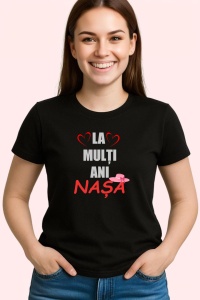 Tricou La Multi Ani Nasa Model Roz, din bumbac 100%, tricou negru, Dama | Barbat - Img 2