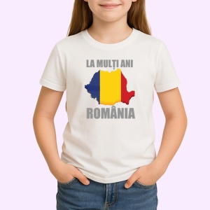 Tricou La Multi Ani Romania Harta Tricolor Steag, din bumbac 100% , tricou alb pentru Copii | Dama | Barbat - Img 2