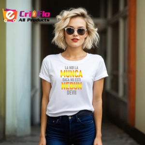 Tricou La Noi La Munca Daca Nu Esti Nebun Devii Galben, din bumbac 100% , tricou alb pentru Dama | Barbat - Img 3