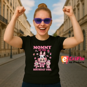Tricou Labubu birthday mommy, Unisex Dama si Barbat | Copii, Culoare Negru - Img 3