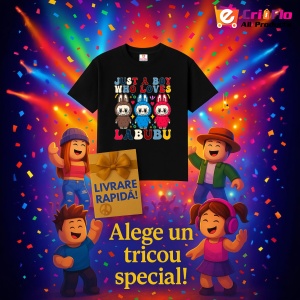 Tricou Labubu boy loves, Unisex Dama si Barbat | Copii, Culoare Negru - Img 6