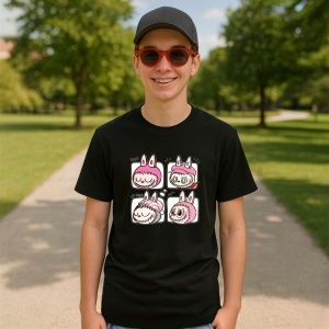 Tricou Labubu cutie duo, Unisex Dama si Barbat | Copii, Culoare Negru - Img 4