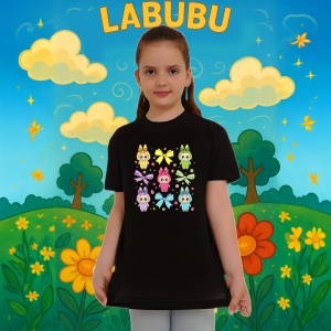 Tricou Labubu fundite colorate, Unisex Dama si Barbat | Copii, Culoare Negru - Img 8
