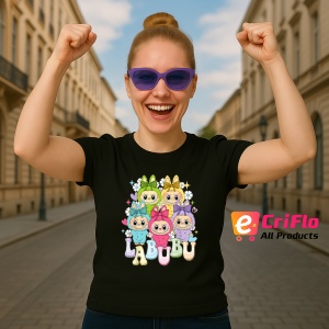 Tricou Labubu fundite Labubu, Unisex Dama si Barbat | Copii, Culoare Negru - Img 3