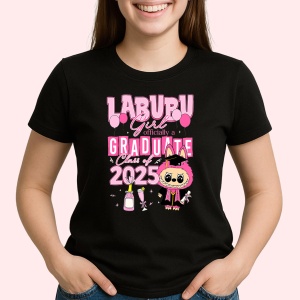 Tricou Labubu graduata roz 2025, Unisex Dama si Barbat | Copii, Culoare Negru