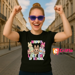 Tricou Labubu last day school, Unisex Dama si Barbat | Copii, Culoare Negru - Img 3