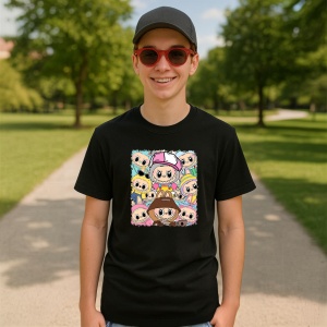 Tricou Labubu multiplu party, Unisex Dama si Barbat | Copii, Culoare Negru - Img 4