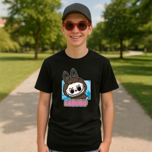 Tricou Labubu negru clasic, Unisex Dama si Barbat | Copii, Culoare Negru - Img 4