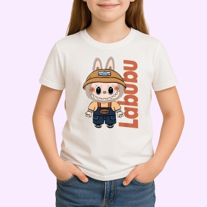 Tricou Labubu palarie portocalie, Unisex Dama si Barbat | Copii