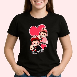 Tricou Labubu pupici rosii, Unisex Dama si Barbat | Copii, Culoare Negru