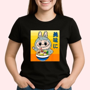 Tricou Labubu ramen japonez, Unisex Dama si Barbat | Copii, Culoare Negru - Img 2
