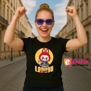 Tricou Labubu ramen roz, Unisex Dama si Barbat | Copii, Culoare Negru - Img 3