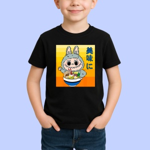 Tricou Labubu ramen, Unisex Dama si Barbat | Copii, Culoare Negru - Img 2