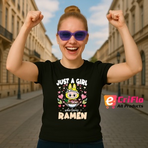 Tricou Labubu ramen, Unisex Dama si Barbat | Copii, Culoare Negru - Img 3