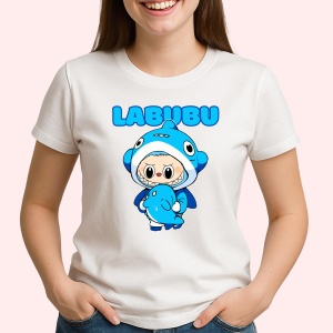 Tricou Labubu rechin albastru, Unisex Dama si Barbat | Copii - Img 2