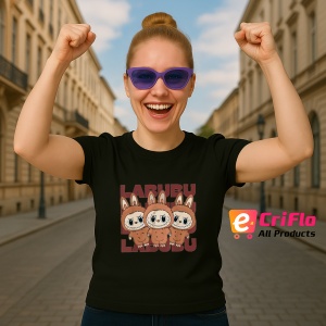 Tricou Labubu trio maro, Unisex Dama si Barbat | Copii, Culoare Negru - Img 3