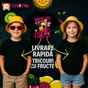 Tricou Lamaie Cand viata iti da lamai, straluceste!, Fructe, Copii | Dama, culoare negru - Img 6