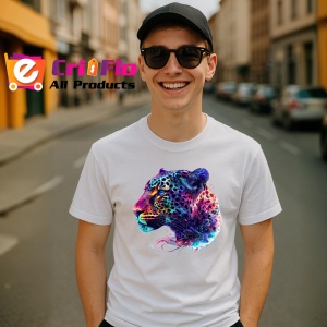 Tricou Leopard in stil pictura digitala fundal alb Copii | Dama | Barbat - Img 5