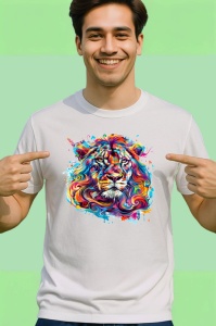 Tricou Leu artistic curcubeu cu coama flacara Copii | Dama | Barbat - Img 2