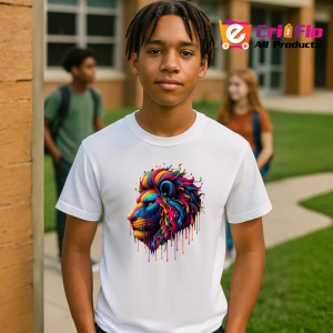 Tricou Leu cu coama multicolora in stil pictura digitala Copii | Dama | Barbat - Img 4