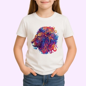 Tricou Leu in stil pictura digitala cu linii abstracte Copii | Dama | Barbat - Img 4